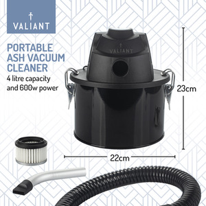 Valiant Portable Ash Vacuum Cleaner 600W 4 Litre - Black by Valiant