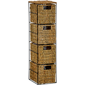 Ankara Wicker 4 Drawer Tower Storage Unit - Natural & Black by Home Source