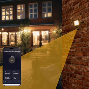 Smart IP44 20W Floodlight with PIR Motion Sensor - Black by ValueLights