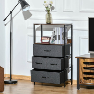 HOMCOM 4 Drawer Storage Chest Unit Home with Shelves Home Living Room Bedroom - Black by HOMCOM