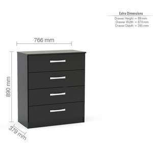 Wooden 4 Piece Furniture Set Wardrobe Chest of Drawers Bedsides Lynx - Black by Birlea