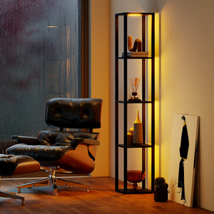 4-Tier Floor Lamp Display Rack - Black