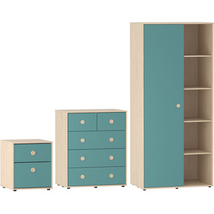 Neptune 3 Piece Bedroom Set - 2 Drawer Bedside Cabinet, 5 Drawer Chest, Wardrobe - Blue and Oak / MDF by Vida Designs