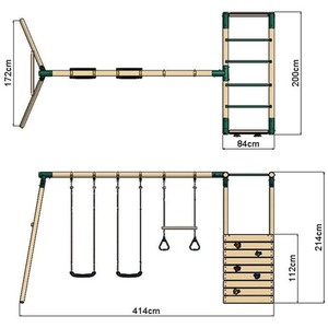 Wooden Swing Set with Trapeze, Climbing Wall and Monkey Bars - Comet by Rebo