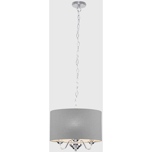 Modern Chrome 3 Way Curved Arm Grey Linen Slimline Drum Ceiling Light Pendant - Silver by ValueLights