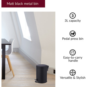 Innoteck Bathroom Pedal Bin With Toilet Brush 3 Litre Bin - Black by Innoteck