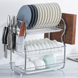 Kitchen 3-Tier Dish Drainer with Draining Tray - Silver by lifeideas