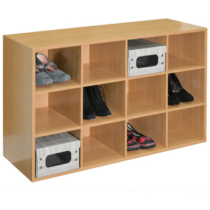 PIGEON HOLE - 12 Pair Shoe Storage Display Media Shelves - Beech - Beech by Watsons