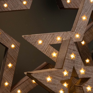 Set of 3 Wooden Christmas Stars with Warm White LEDs - Brown by Samuel Alexander