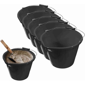 Plastic Builders Bucket With Handle Large 3 Gallon Mixing Car Cleaning - Black / 2250g by Shop4allsorts