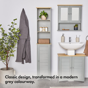 Shrewsbury Tall Bathroom Cabinet with Shutter Style Door - Grey by VonHaus
