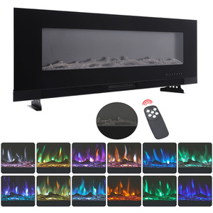 Wall-Mounted and Recessed Electric Fireplace with Stand - Black / 127cm by Livingandhome