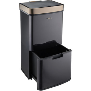 75L Recycling Sensor Bin with 3 Compartments and Food Caddy - Black / Matt by Cooks Professional
