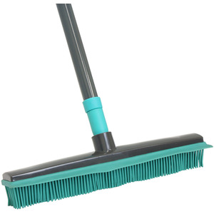 Indoor Extendable Rubber Bristle Brush Broom with Squeegee, Turquoise and Grey - Turquoise by JVL