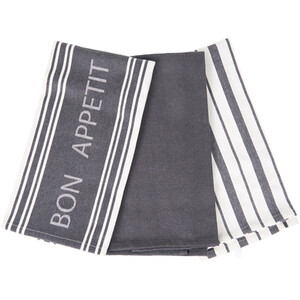 Pack of 3 Bon Appetit Terry Towels - Grey