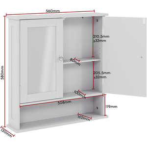 Priano 2 Door Mirrored Wall Cabinet With Shelf - White by Vida Designs