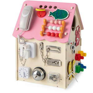 Wooden Busy House Toy - Pink by Costway