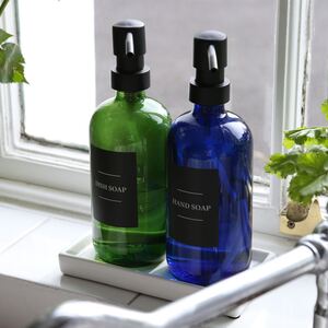 Glass Soap Dispensers with Labels - 500ml - Black - Pack of 2 - Green by Harbour Housewares