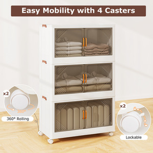 213L Folding Storage Bins with Lid - White by Costway