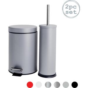 Matt Round Stainless Steel Toilet Brush Bin Set - Matte Grey by Harbour Housewares