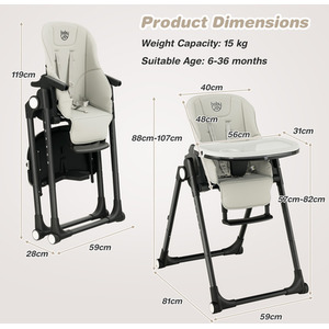 4-in-1 Baby High Chair Foldable Feeding Chair - Grey by Costway