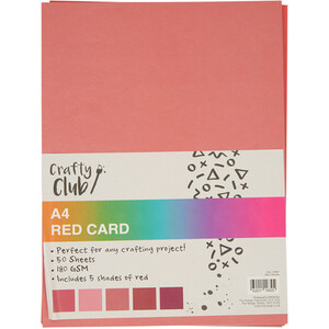 Pack of 50 Crafty Club A4 Card - Red by Crafty Club