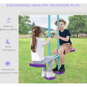 Outsunny Metal Height Adjustable Swings and Seesaw - Purple by Outsunny