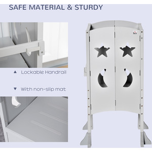 HOMCOM Kids Step Stool Toddler Kitchen Stool with Blackboard Lockable Handrail - Grey by HOMCOM