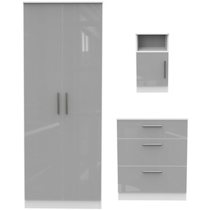 Contrast Ready Assembled 3 Piece Bedroom Set - Light Grey / White / Gloss Finish and Matt Finish