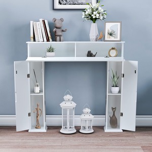 Classic Wooden Fireplace Surround Mantelpiece Storage Cabinet Shelves Unit Stand - White by URBNLIVING