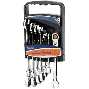 Draper Hi-Torq Metric Flexible Head Ratcheting Combination Spanner Set (7 Piece) - Silver by Draper