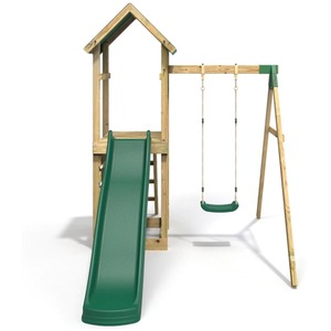 Wooden Climbing Frame with Single Swing, Play Tower and Slide - Multiple Styles - Green by Rebo
