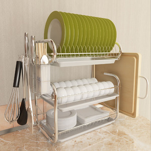 3 Layer Dish Drainer Rack Plate with Tray - White by Livingandhome