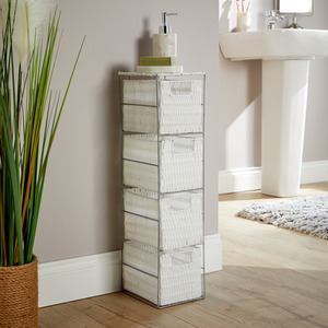Ankara Wicker 4 Drawer Tower Storage Unit - White & Silver by Home Source