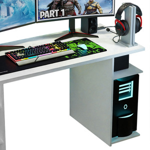 MADESA Gaming Computer Desk with 5 shelves - White by Madesa