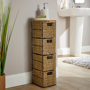 Ankara Wicker 4 Drawer Tower Storage Unit - Natural & Black by Home Source