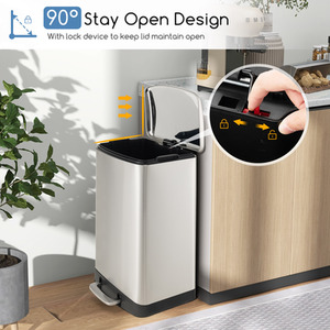 50L Kitchen Bin Soft Closure Recycling Pedal Bin - Silver by Costway