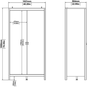 Madrid 3 Piece Bedroom Set - White / 1 x 2-drawer bedside table, 1 x 5-drawer chest of drawers and 1 x 2-door wardrobe