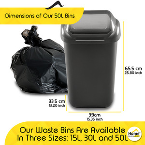 Waste Bin with Secure Lid 15-30-50L - Grapphite / 50l by Home Centre