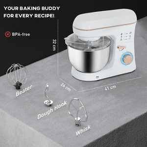 HOMCOM Stand Mixer 5L Food Mixer for Baking 6 Speeds and Pulse Setting - White by HOMCOM