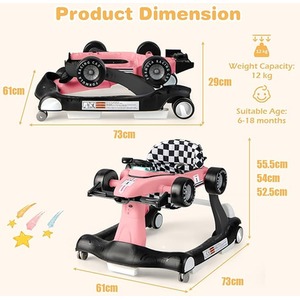 4-in-1 Baby Walker Foldable Activity Push Walker - Pink by Costway