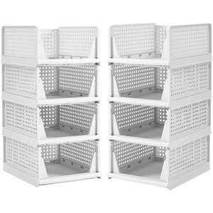 Set of 8 Foldable Stackable Wardrobe Drawer Organiser - White by Livingandhome