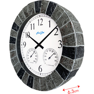 Faux Slate Thermometer and Hygrometer Clock - Mix of Ligh Grey/Black Frame Colour by Audlee