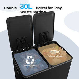 60L Dual Compartment Trash Can - Black by Costway