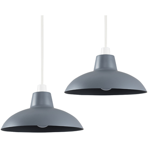 Civic Pair of Dark Grey Ceiling Pendant Shade - Grey by ValueLights