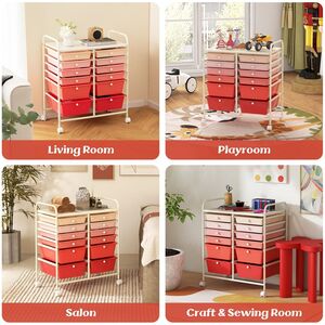 12 Drawers Rolling Storage Cart with 4 Wheels and Brakes - Gradient Pink by Costway
