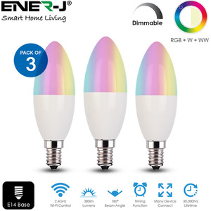Smart WiFi Candle Bulb, E14 Base, RGBCCT Changing Dimmable via APP (3pc pack) - Neutral by EnerJ Smart