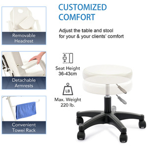 Adjustable Beauty Salon Bed with Height-adjustable Stool - White by Livingandhome