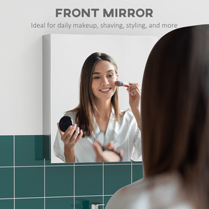 Wall Mounted Bathroom Mirror Cabinet with Doors Storage Shelves - Silver by kleankin