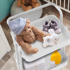 Storage Trolley On Wheels 3 Tier Basket Organiser Cart - White by HyFive